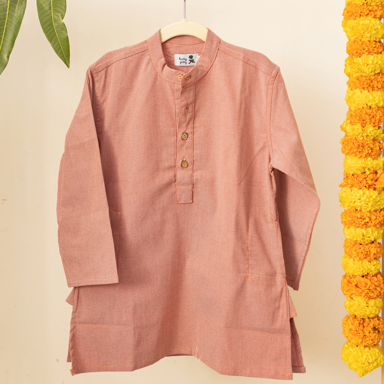 Cotton Linen Kurta - Light Red