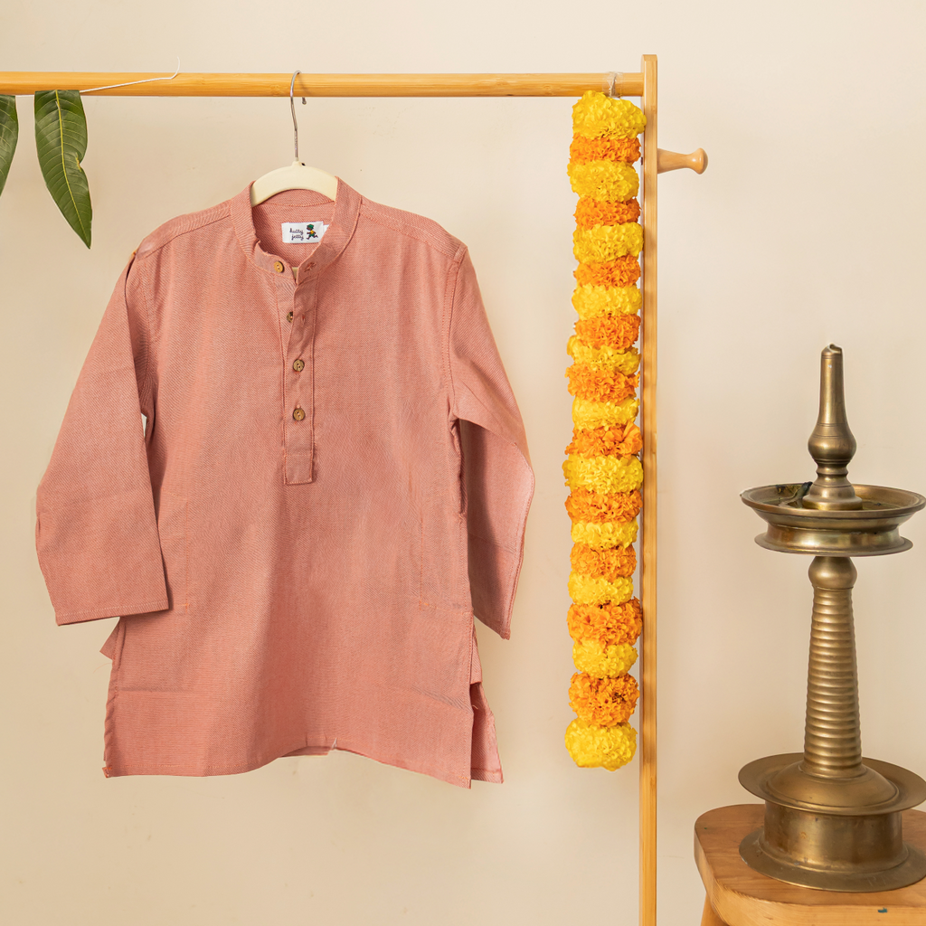Cotton Linen Kurta - Light Red
