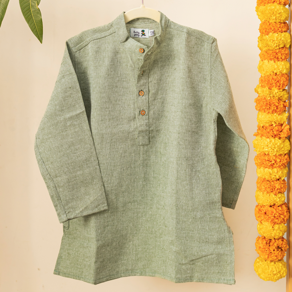 Cotton Linen Kurta - Green