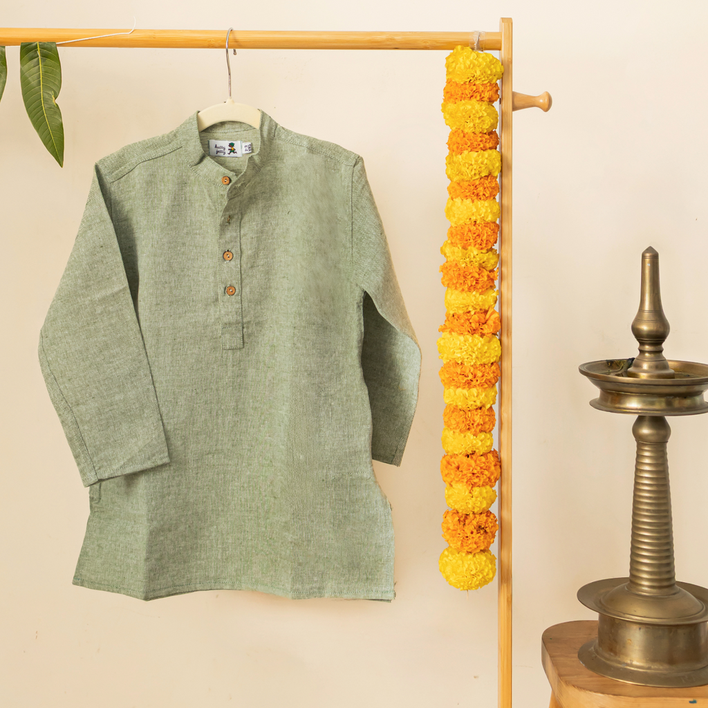 Cotton Linen Kurta - Green