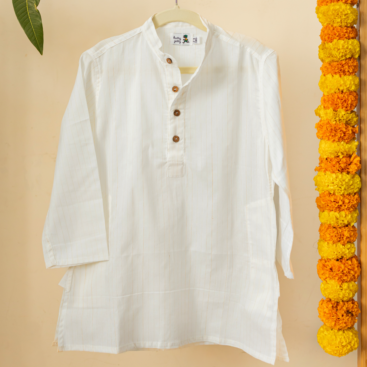 White Kurta With Gold Vertical Stripes