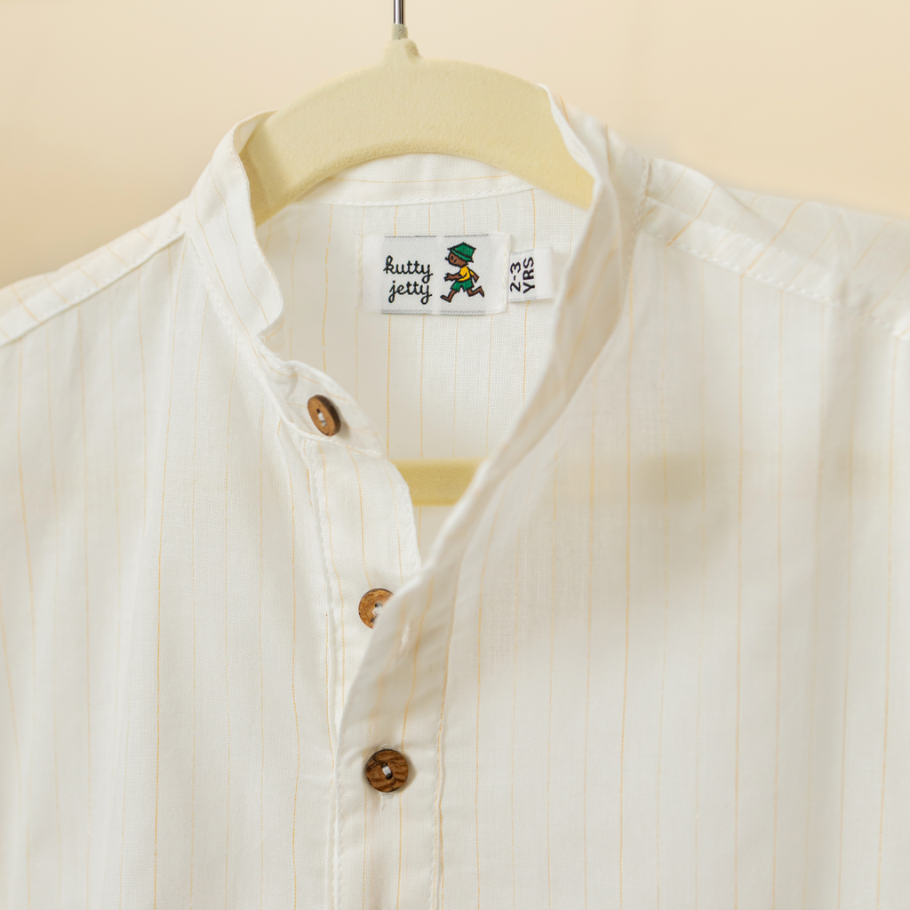 White Kurta With Gold Vertical Stripes