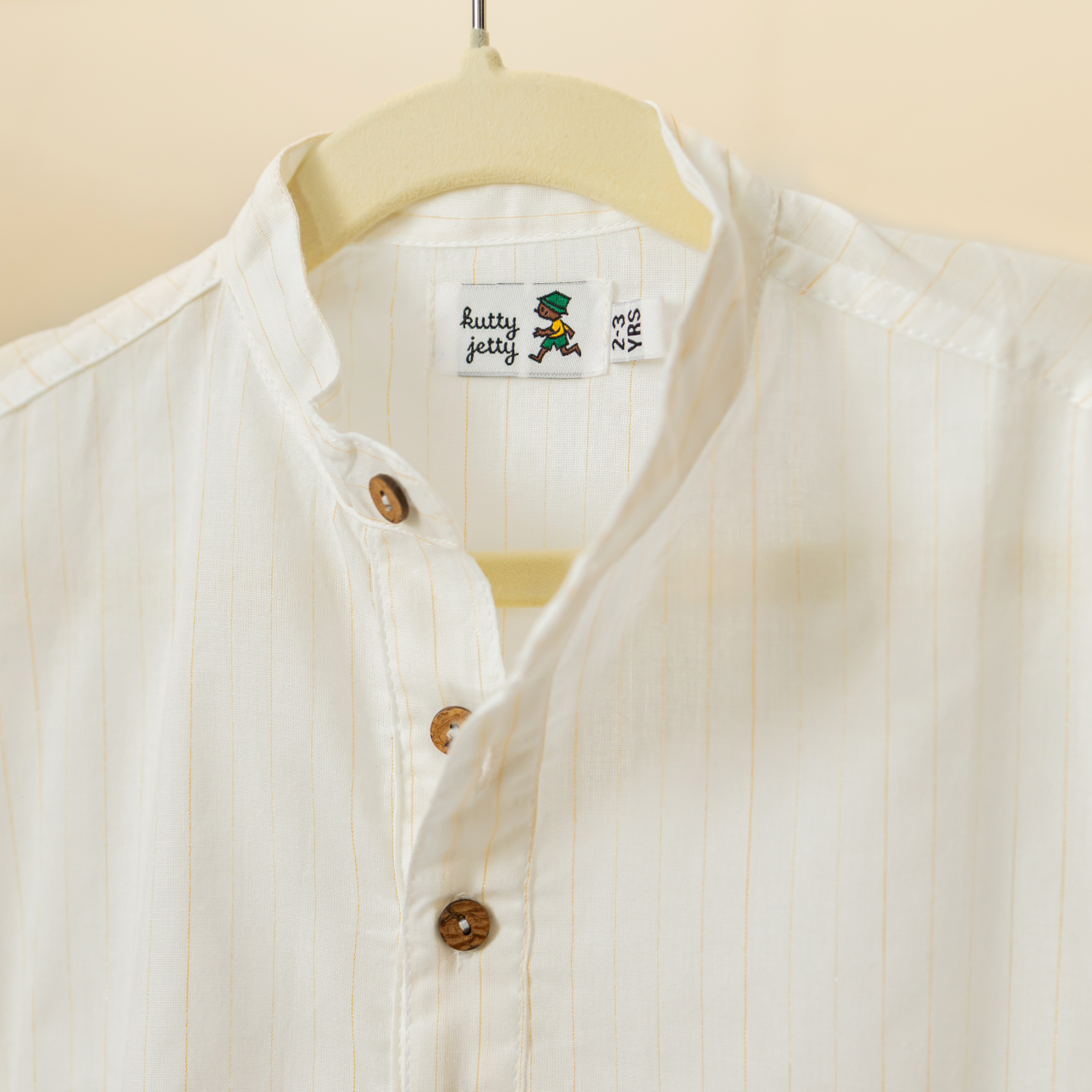 White Kurta With Gold Vertical Stripes