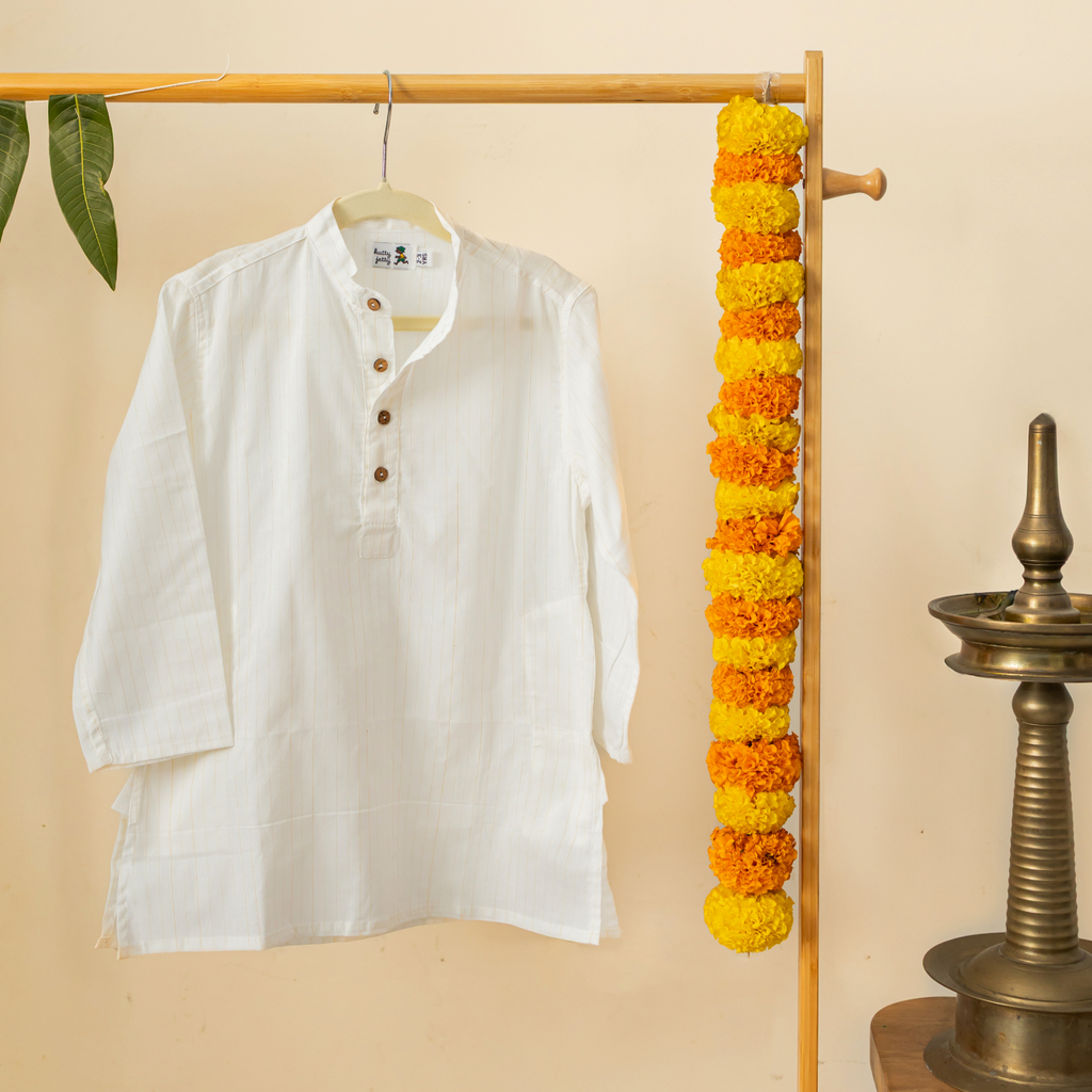 White Kurta With Gold Vertical Stripes
